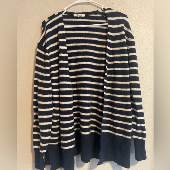 Madewell Sweaters - Madewell Navy and White Striped Open Front Cardigan